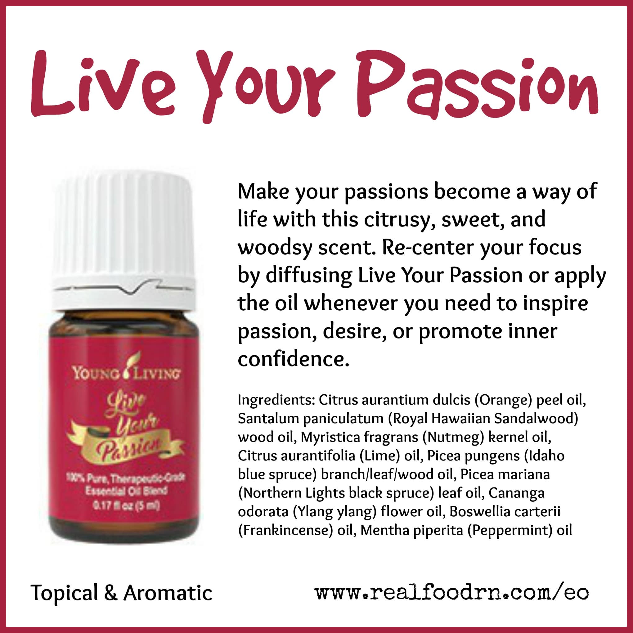 Live Your Passion Essential Oil Pin