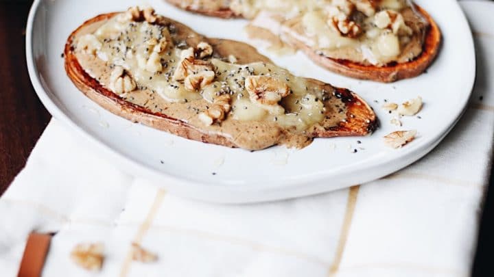 Mashed Banana Sweet Potato Toast with Almond Butter | Real Food RN