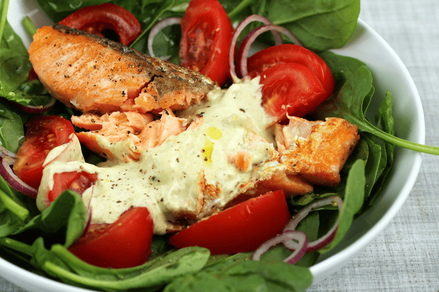 Keto Salmon & Pesto Drizzle Salad | Real Food RN